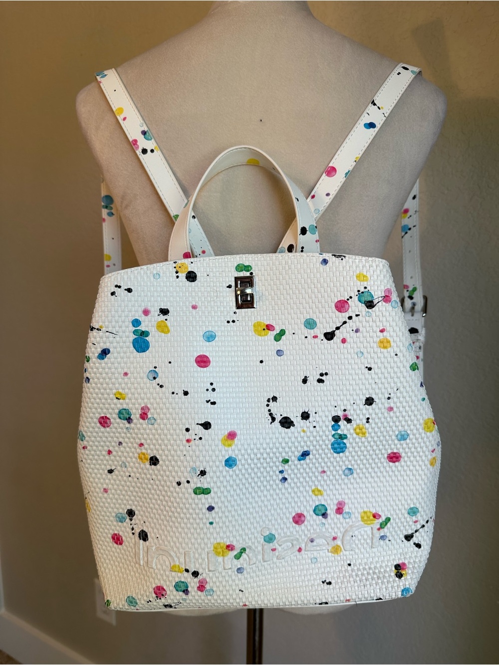 Desigual White Multicolor Paint-Splatter Backpack